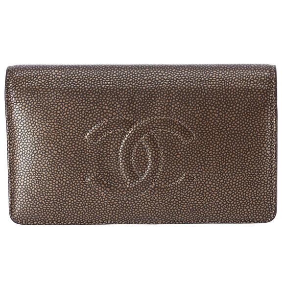 CHANEL CC Logo Long Bifold Wallet Brown Leather Caviar - Picture 1 of 6